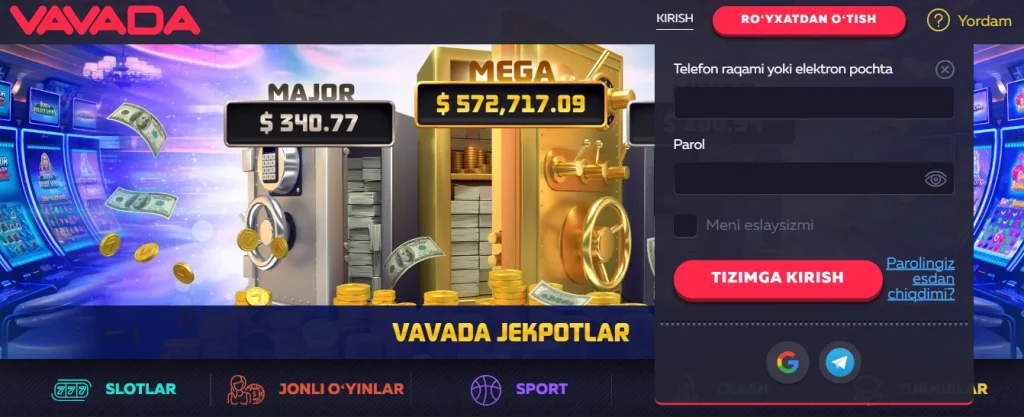 O'zbekiston foydalanuvchilari uchun Vavada login